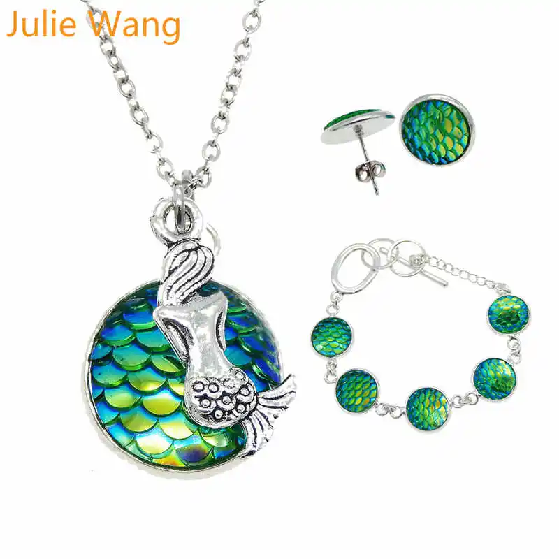 Julie Wang 1 Set Resin 12mm Mermaid Fish Scale Cabochon Alloy Mermaid Sets Fashion Necklace Bracelet Earrings Women Jewelry Sets
Julie Wang 1 Set Resin 12mm Mermaid Fish Scale Cabochon Alloy Mermaid Sets Fashion Necklace Bracelet Earrings Women Jewelry Sets