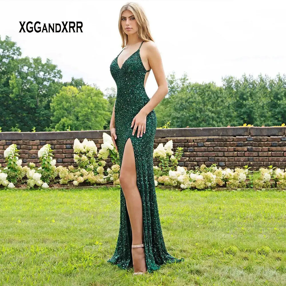 Luxury Green Mermaid Prom Dress 2019 V Neck Spaghetti Beading Sequins Backless Long Formal Party Gown gala jurken
Luxury Green Mermaid Prom Dress 2019 V Neck Spaghetti Beading Sequins Backless Long Formal Party Gown gala jurken