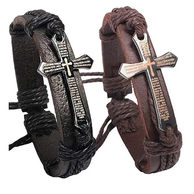 Cross Leather Bracelet for Men Confirmation Gifts for Boys Religious Fashion Alloy Letter Scripture Bangle Cross Cuff Bracelets
Cross Leather Bracelet for Men Confirmation Gifts for Boys Religious Fashion Alloy Letter Scripture Bangle Cross Cuff Bracelets