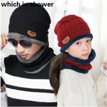 

Family Size Neck Warmer Cover Hat Sets Women Girl Fleece Inside Scarf Cap Set Outdoor Windproof Velvet Lining Winter Hat Bonnet