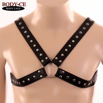 

Black LEATHER BELT Chest bdsm Bondage Body Harness of Fashion Tops Rivets Leather Garter harajuku Goth dance nightclub wear mens