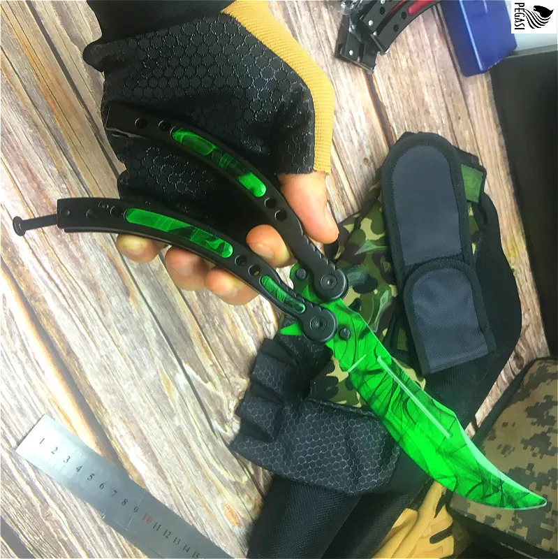 

CS GO Emerald green design chic claw knife 9.8-inch butterfly training knife with scabbard and neck rope tactics claw knife