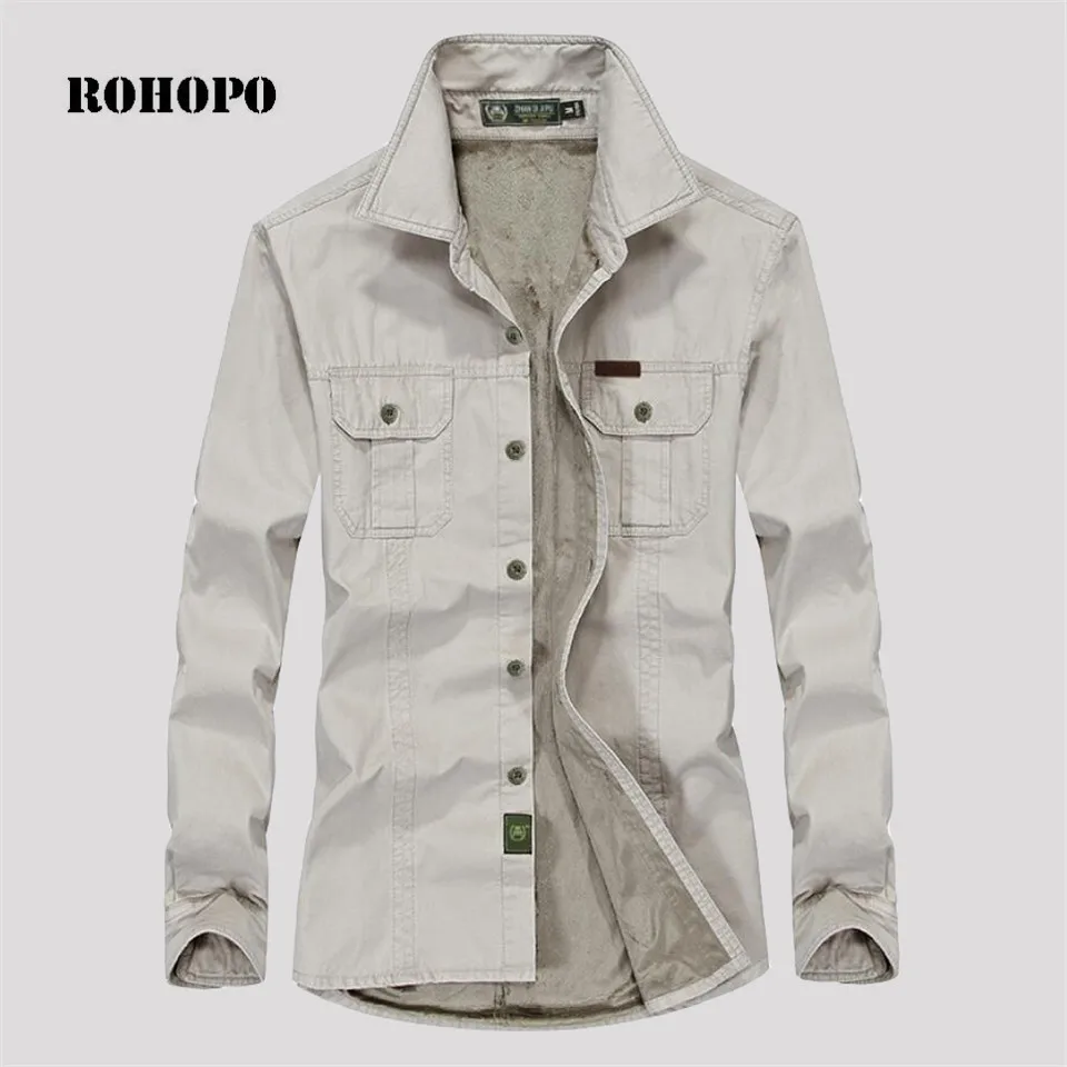 ROHOPO Shirt Outwear 100% Thick Cotton Fleece Liner Warm Military Long Sleeve Men Shirt Winter 2019 white Pockets Tooling shirts
ROHOPO Shirt Outwear 100% Thick Cotton Fleece Liner Warm Military Long Sleeve Men Shirt Winter 2019 white Pockets Tooling shirts