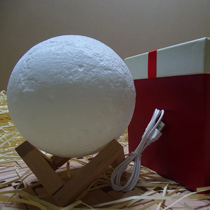 Rechargeable 3D Print Moon Lamp 2 Color Change Switch Bedroom Bookcase Night Light LE66