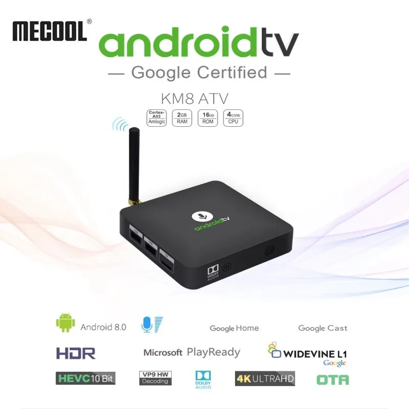 

MECOOL KM8 TV Box With Voice Remote Amlogic S905X Android 8.0 2GB RAM 16GB ROM VP9 HDR10 Dolby Audio