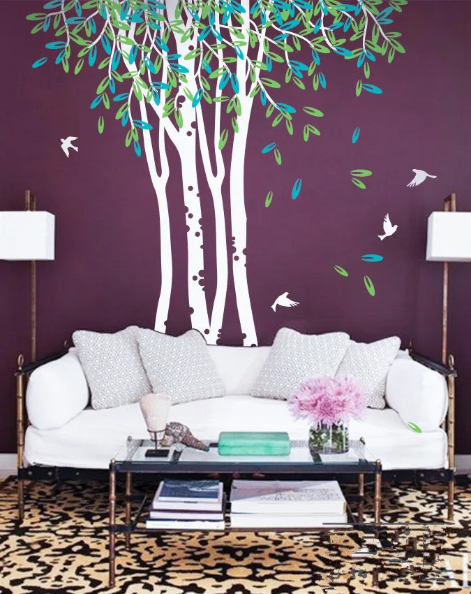 

Large Birch Trees Ceiling High Wall Mural Forest Scene Sofa Art Piece Wall Stickers For Kids Room Huge Tree Baby Wall Decals 981