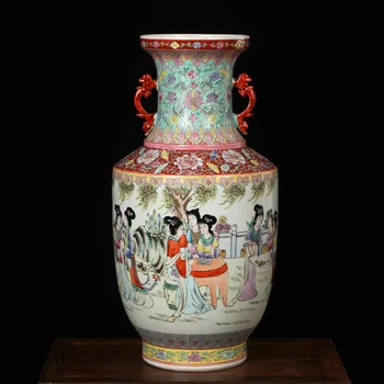 Jingdezhen Art Porcelain Pastel Double Ears Ladies Pictures Vases Ming And Qing Dynasties Classical Home porcelain Ceramic vase 
Jingdezhen Art Porcelain Pastel Double Ears Ladies Pictures Vases Ming And Qing Dynasties Classical Home porcelain Ceramic vase