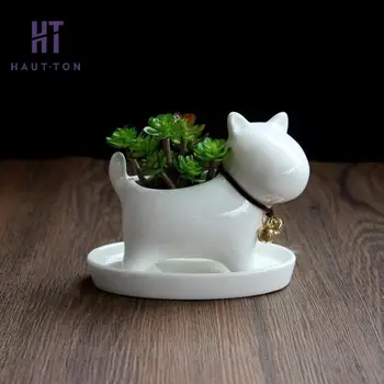 

Porcelain Puppy Flowerpot With Iron Bell Succulent Plants Fleshy Flower Pots Planters Home Decor Tabletop Vase Ornaments F
