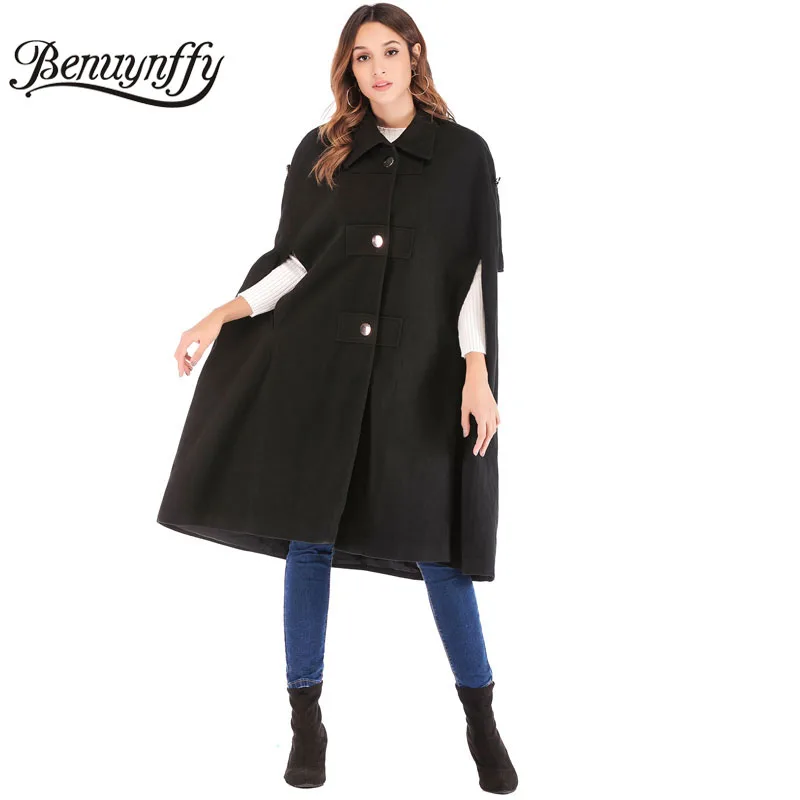 Benuynffy Women's Cloak Sleeve Knee-Length Cape Coat Autumn winter Women Black Woolen Overcoat Highstreet Long Coat Outerwear
Benuynffy Women's Cloak Sleeve Knee-Length Cape Coat Autumn winter Women Black Woolen Overcoat Highstreet Long Coat Outerwear