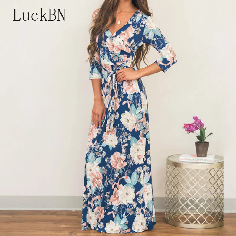Spring Autumn Women Long Dress 2019 Elegant Deep V Neck Long Sleeve Floral Print Dress Boho Beach Tunic Fit Flare Vestidos
Spring Autumn Women Long Dress 2019 Elegant Deep V Neck Long Sleeve Floral Print Dress Boho Beach Tunic Fit Flare Vestidos