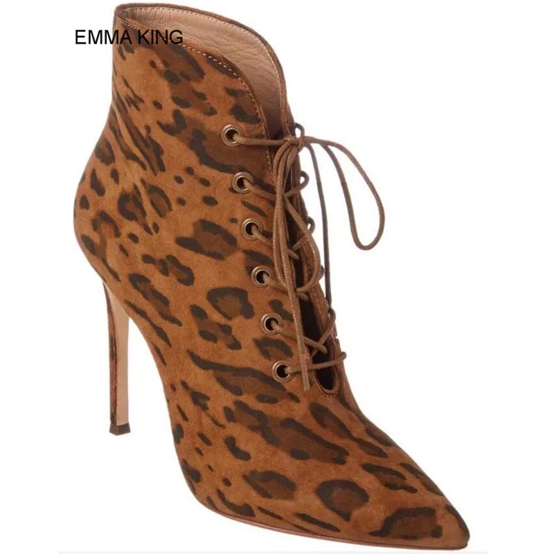 EMMA KING Leopard Ankle Boots Women Thin High Heels Pointed Toe Lace Up Fashion Mujer Shoes Sexy Ladies Casual Booties New Style
EMMA KING Leopard Ankle Boots Women Thin High Heels Pointed Toe Lace Up Fashion Mujer Shoes Sexy Ladies Casual Booties New Style