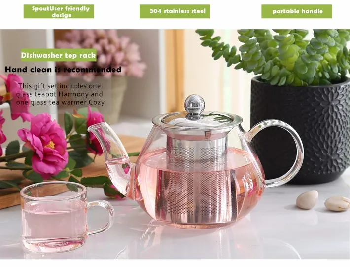 Clear Glass Teapot Stainless Steel Infuser Loose Leaf Tea Kettle Set