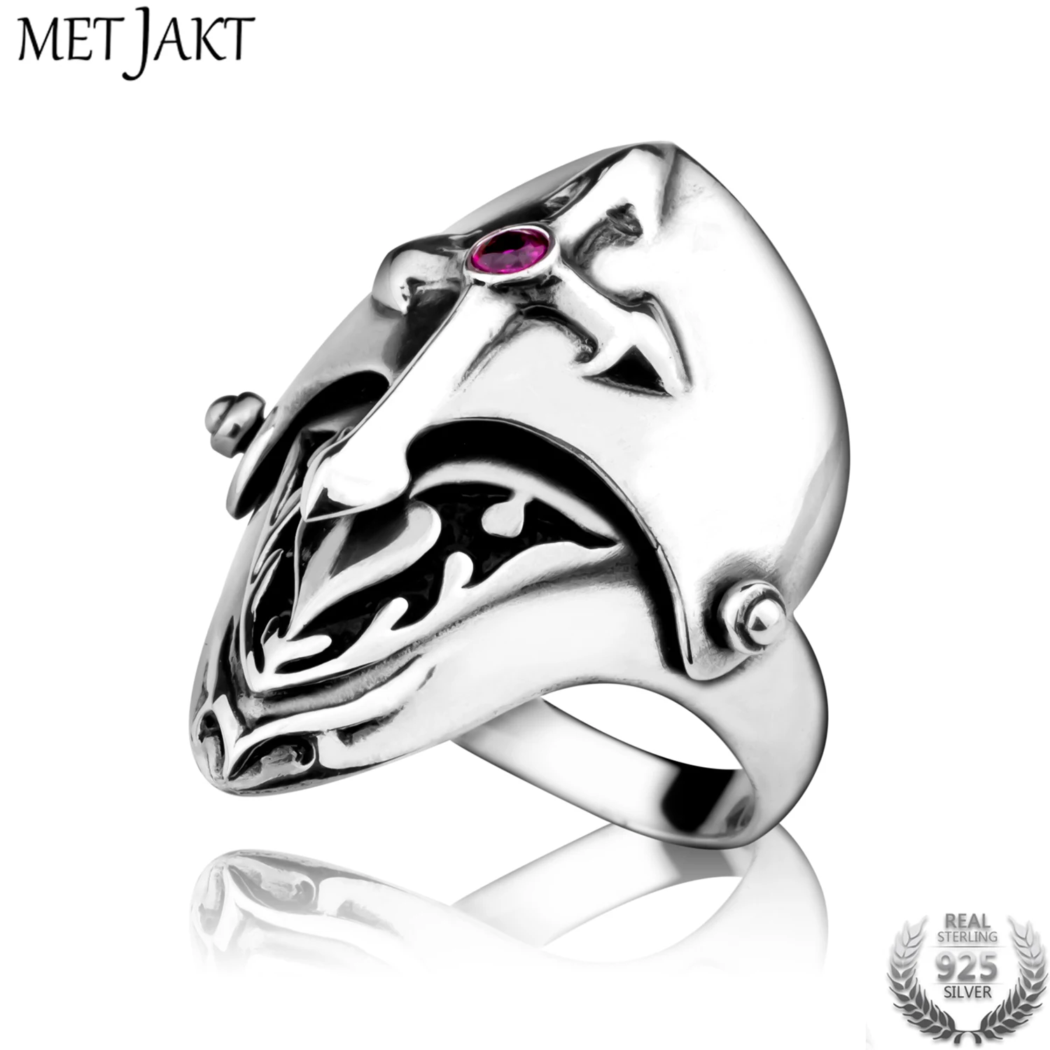MetJakt Men's Personality Cross Helmet Ring with Ruby Solid 925 Sterling Silver Ring for Punk Gothic Biker Jewelry
MetJakt Men's Personality Cross Helmet Ring with Ruby Solid 925 Sterling Silver Ring for Punk Gothic Biker Jewelry