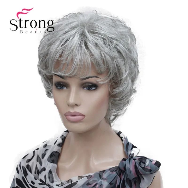 L-427B #51fashion cute light gray curlywavy short synthetic women\`s daily full wig (10)