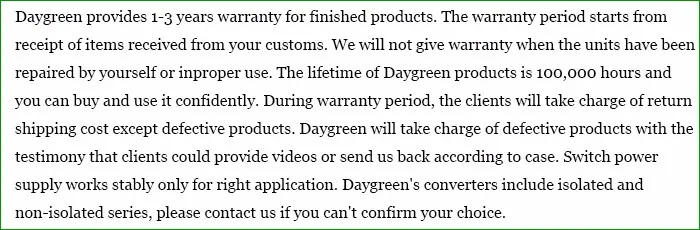 Daygreen Warranty Term