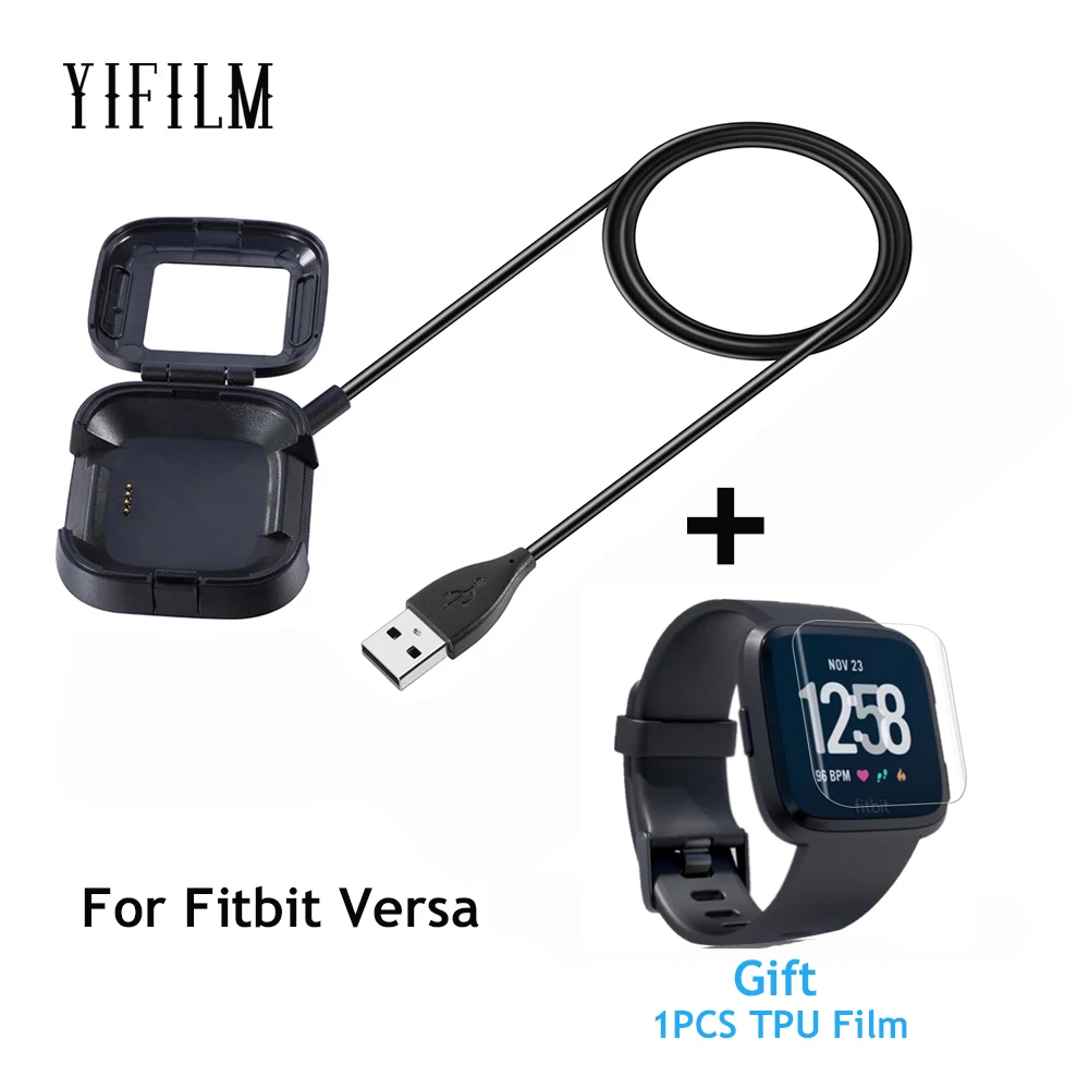 

For Fitbit Versa Smart Watch 1M Length Charging Cable Dock Station Smart Wristband Watch USB Charger Cradle Full Cover TPU Film