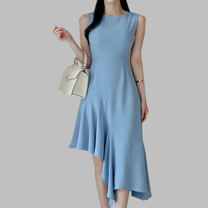HAMALIEL Business Irregula Blue Dress 2019 Summer Women Sleeveless Work Wear Bodycon Dress Fashion Ruffles Sexy O Neck OL Dress
HAMALIEL Business Irregula Blue Dress 2019 Summer Women Sleeveless Work Wear Bodycon Dress Fashion Ruffles Sexy O Neck OL Dress