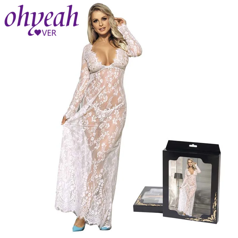 Ohyeahlover Sheer Lace Sexy Long Nighty Black White Bride Sleepwear V-Neck Sexy Nightgowns Summer Long Dressing Gown RM80497
Ohyeahlover Sheer Lace Sexy Long Nighty Black White Bride Sleepwear V-Neck Sexy Nightgowns Summer Long Dressing Gown RM80497