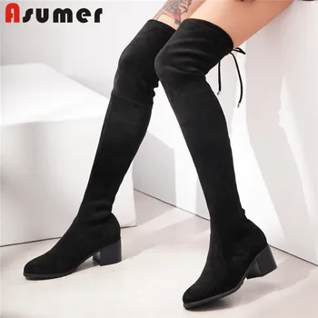 ASUMER Size 33-43 Faux suede over the knee boots women square high heels autumn winter thigh high stretch boots ladies botas
ASUMER Size 33-43 Faux suede over the knee boots women square high heels autumn winter thigh high stretch boots ladies botas