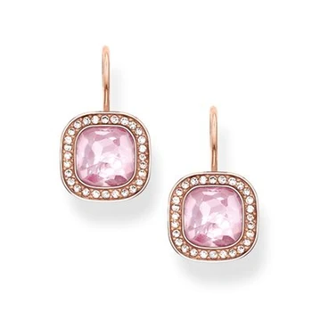 Rose Gold Color Pink Crystal Earrings Framed by White Zirconia, Fashion Thomas Style Gem Stone Drop Earring Ts Jewelry for Women 
Rose Gold Color Pink Crystal Earrings Framed by White Zirconia, Fashion Thomas Style Gem Stone Drop Earring Ts Jewelry for Women