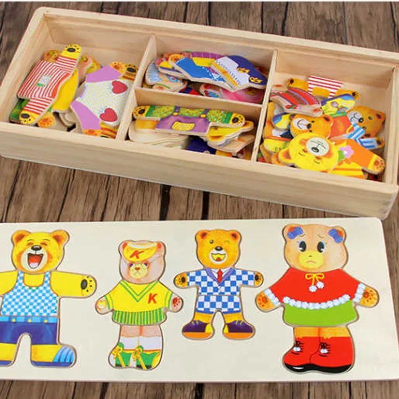 Baby Wooden Puzzle Set Educational Toys Bear Changing Clothes Puzzles Dressing Jigsaw Game for Kids Children's Wooden Toys
Baby Wooden Puzzle Set Educational Toys Bear Changing Clothes Puzzles Dressing Jigsaw Game for Kids Children's Wooden Toys