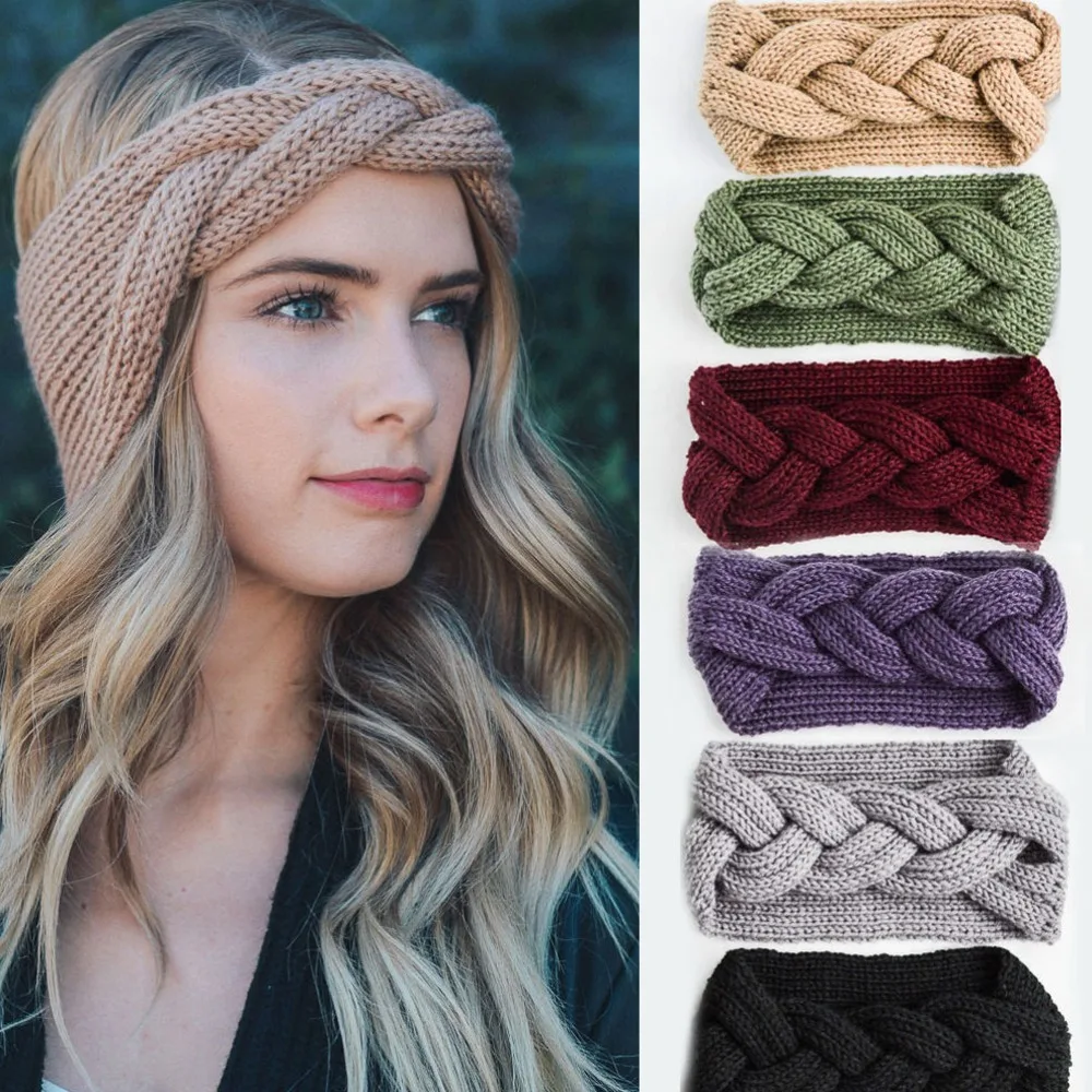 

MISM Winter Knitted Headband Solid Warm Crochet Hair Band Women Stretch Twist Head Wrap Opaska Cotton Bandeau Cheveux Headdress