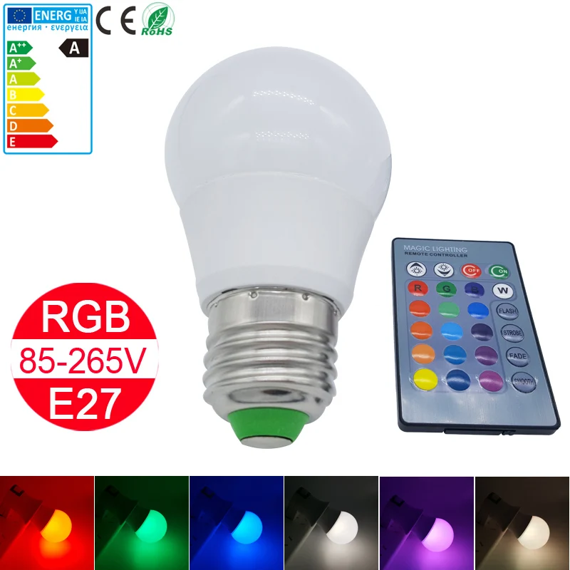 NEW 1Pcs RGB LED Lamp E27 5W LED RGB Light Lampada LED Bulb 85-265V SMD 5050 16 Colors Change with IR Remote Controller
NEW 1Pcs RGB LED Lamp E27 5W LED RGB Light Lampada LED Bulb 85-265V SMD 5050 16 Colors Change with IR Remote Controller