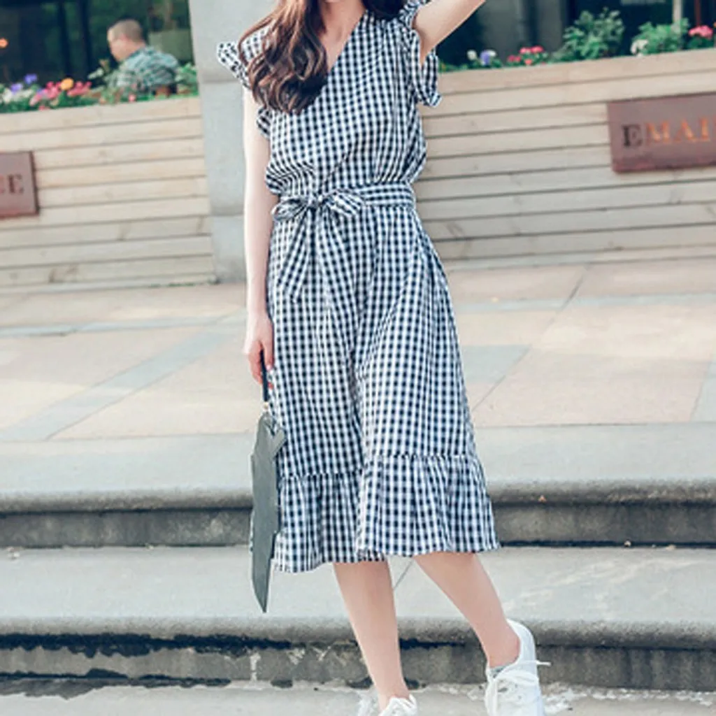 Fashion Women Summer Dress V-Neck Lattice Printing Lotus Leaf Sleeve Loose Beach Dress Party Dress Robe Femme Vestidos Elbise
Fashion Women Summer Dress V-Neck Lattice Printing Lotus Leaf Sleeve Loose Beach Dress Party Dress Robe Femme Vestidos Elbise