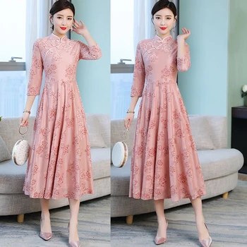 Spring Fall Vintage Women Chinese Style Dobby Flower 3/4 Sleeve Slim Long Velour Dress ,mandarin Collar Velvet Dresses For Woman
Spring Fall Vintage Women Chinese Style Dobby Flower 3/4 Sleeve Slim Long Velour Dress ,mandarin Collar Velvet Dresses For Woman