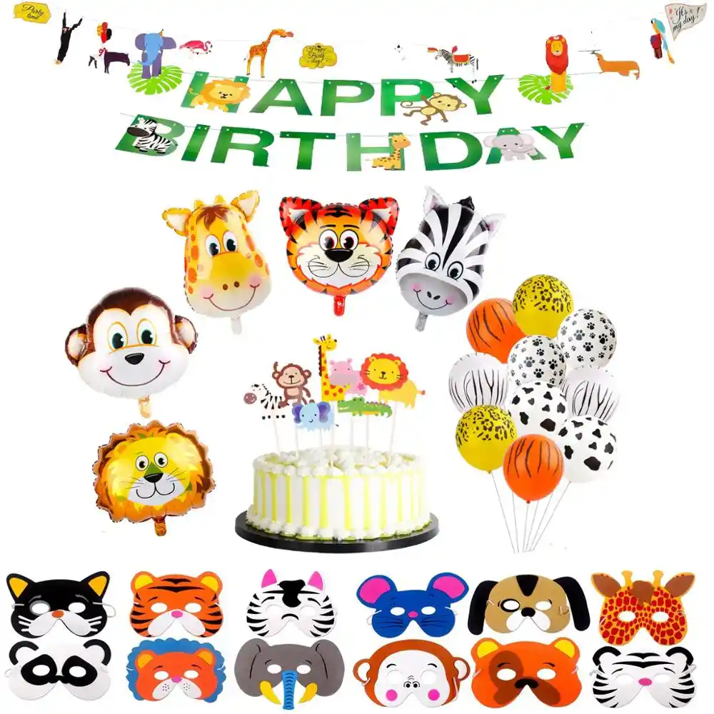 jungle animal cartoon animal banner happy birthday banner kids