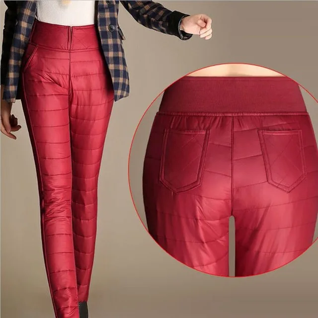 

2018 Winter High Waisted Outer Wear nice Down Pants Trousers skinny Women female Fashion Slim Warm Thick Women's Pants Trouser