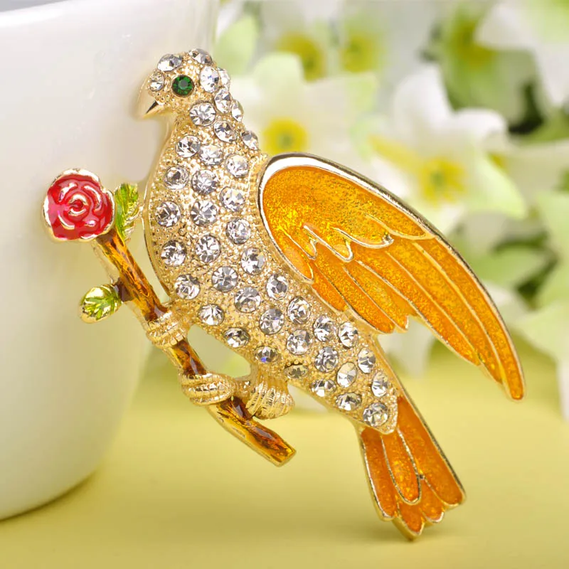 Фото Orange Enamel Brooches Bouquet Kawaii Cute Birds pins Corsage Gold Broches Accessories Wedding Broach Rhinestone Brooch | Украшения и