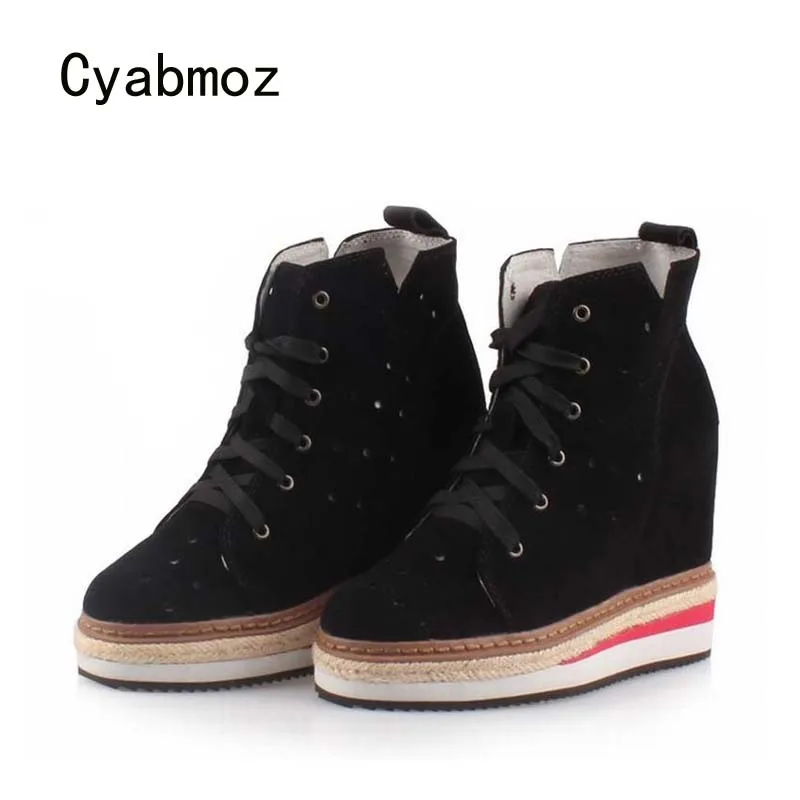 

Cyabmoz Women Genuine leather Platform Shoes Woman Wedge High heels Height increasing Casual Zapatillas deportivas Zapatos mujer