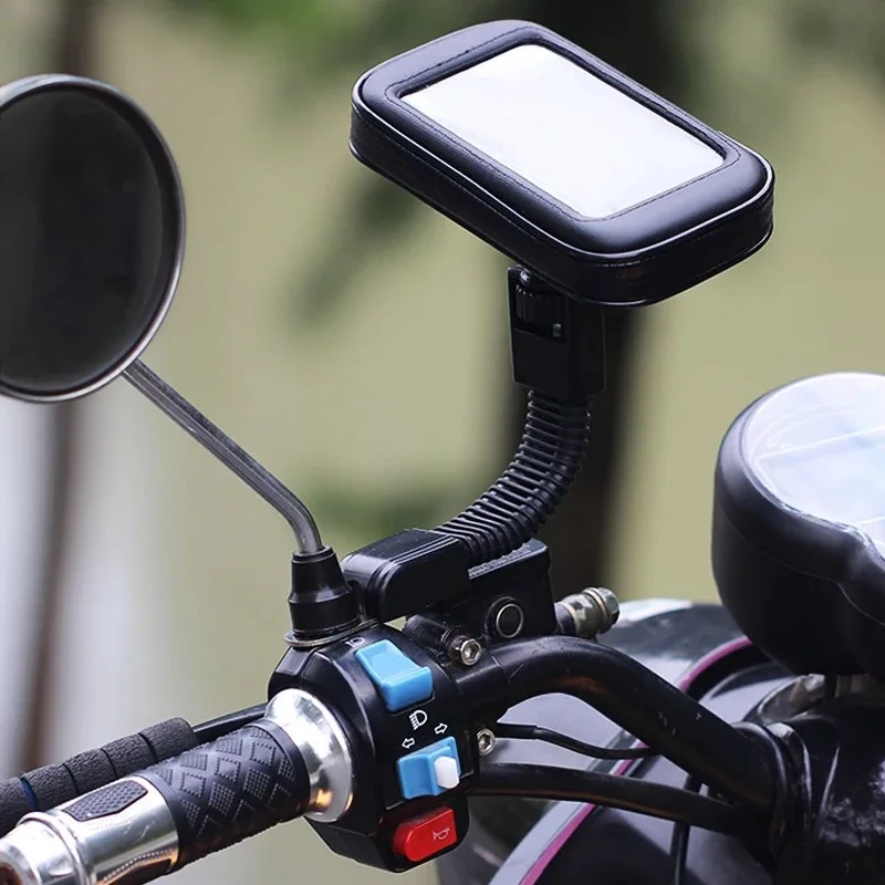 Waterproof Rear View Cell Phone Mount Holder Motorcycle Bike Bicycle Handlebar