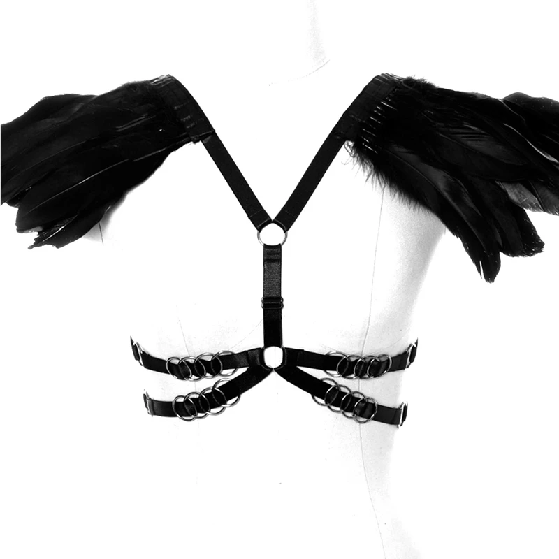 Sexy Bondage Feather Harness Fetish Body Top Chest Set Harness Cage Bra Harajuku Epaulettes Harness for Women Halloween Dance
Sexy Bondage Feather Harness Fetish Body Top Chest Set Harness Cage Bra Harajuku Epaulettes Harness for Women Halloween Dance