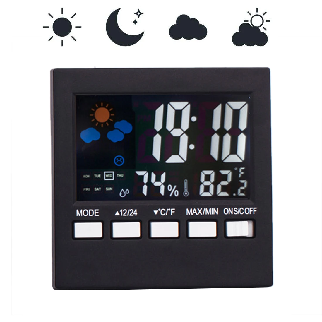 Factory Outlet Digital Thermometer Hygrometer LCD termometer Clock Alarm Snooze Function Calendar Weather Forecast Display
Factory Outlet Digital Thermometer Hygrometer LCD termometer Clock Alarm Snooze Function Calendar Weather Forecast Display