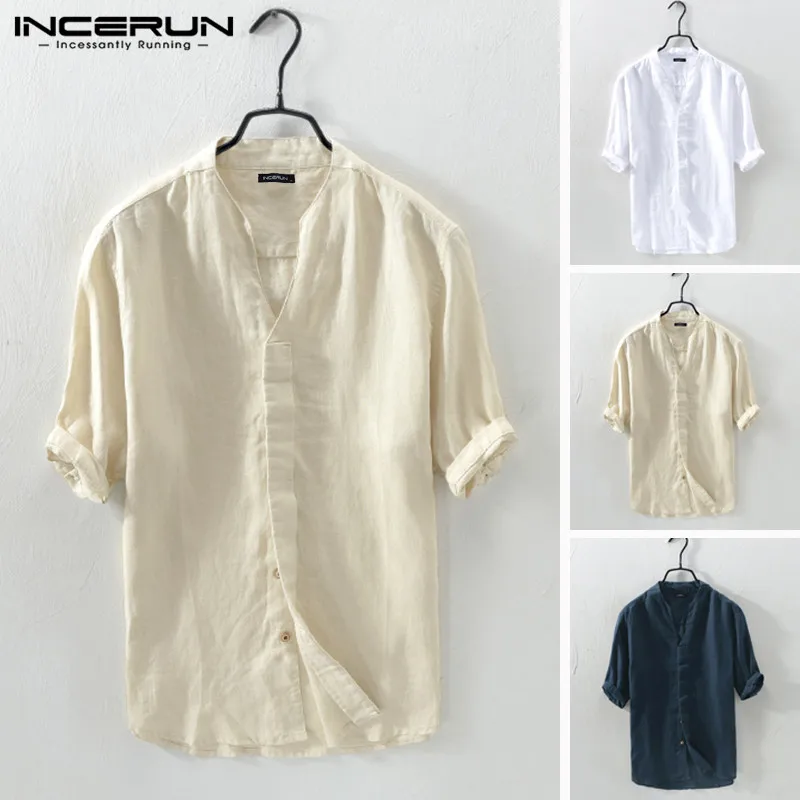 INCERUN 2020 Thin Section Half Sleeve Shirt New Men Short Sleeve Stand Collar Solid Color Shirt Men Loose Retro Literary Camisas
INCERUN 2020 Thin Section Half Sleeve Shirt New Men Short Sleeve Stand Collar Solid Color Shirt Men Loose Retro Literary Camisas