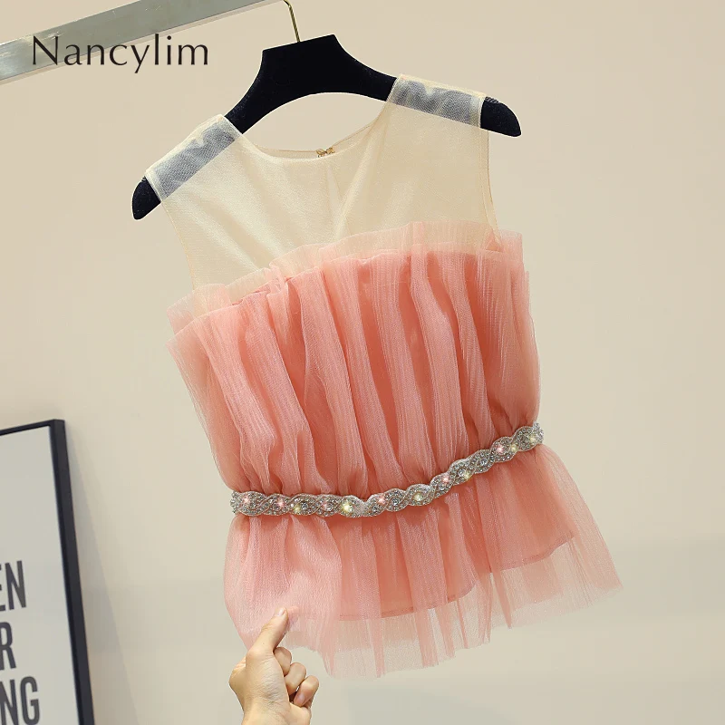 Ironing Mesh Stitching Sleeveless Chiffon Blouse New Women Skinny Super Elegancel Shirts Summer Women Tops Crop Top Nancylim
Ironing Mesh Stitching Sleeveless Chiffon Blouse New Women Skinny Super Elegancel Shirts Summer Women Tops Crop Top Nancylim