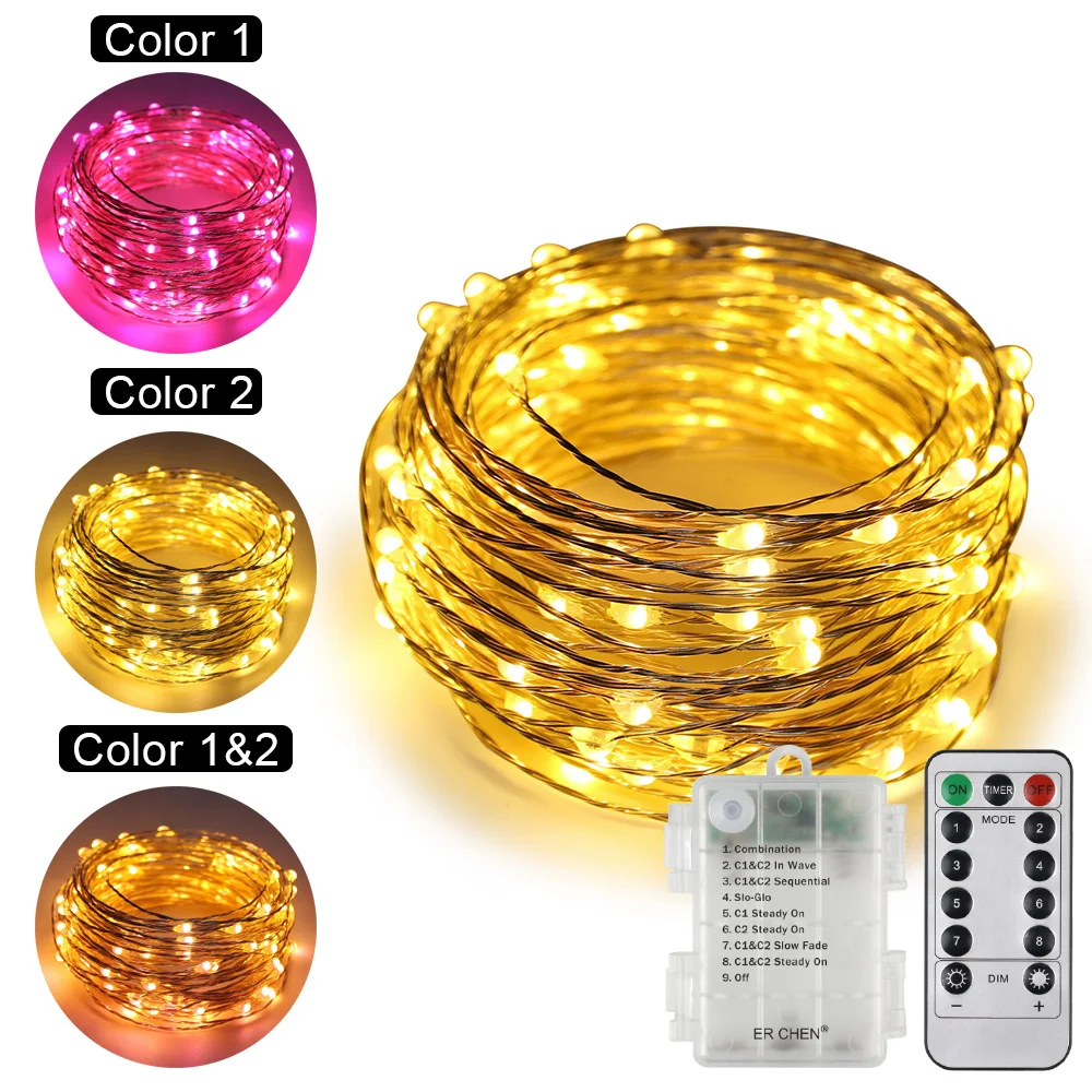 Dual-Color Warm White&Pink Remote Control Battery Operated 33/66Ft 100/200 LED String Lights 8 Modes Dimmable Timed Fairy lights
Dual-Color Warm White&Pink Remote Control Battery Operated 33/66Ft 100/200 LED String Lights 8 Modes Dimmable Timed Fairy lights