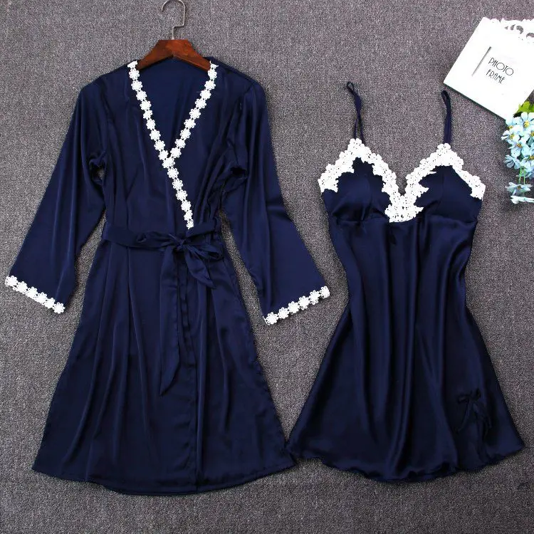 2019 Women sexy lace silk robe & gown set sleep dress+bathrobe two piece lingerie femme 5color robe bridesmaid wedding sleepwear
2019 Women sexy lace silk robe & gown set sleep dress+bathrobe two piece lingerie femme 5color robe bridesmaid wedding sleepwear