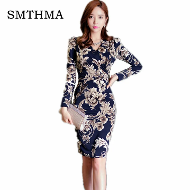 SMTHMA 2019 Spring OL temperament V-neck prints long-sleeved Office work package hip dress
SMTHMA 2019 Spring OL temperament V-neck prints long-sleeved Office work package hip dress