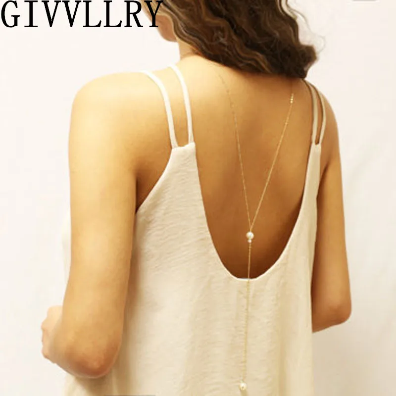 GIVVLLRY Fashion Chain Necklace Backdrop Gold Color Imitation Pearl Pendant Wedding Jewelry Bare Back Chain Necklace for Women
GIVVLLRY Fashion Chain Necklace Backdrop Gold Color Imitation Pearl Pendant Wedding Jewelry Bare Back Chain Necklace for Women