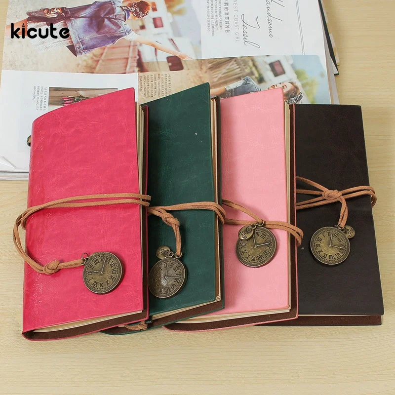 Image Hot Retro Vintage Leather Notebook Kraft Paper Notebook Portable Planner Diary Book Travel Journal Office School Supplies Gift