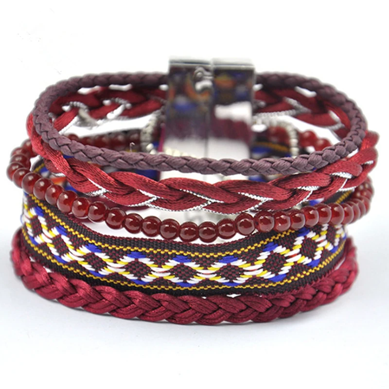 Burgundy Hand Braid Multi-layer Beach Chic Bikini Wrap Bracelet Ethnic Jewelry Wristband Magnetic Closure Mix Holiday Accesories
Burgundy Hand Braid Multi-layer Beach Chic Bikini Wrap Bracelet Ethnic Jewelry Wristband Magnetic Closure Mix Holiday Accesories