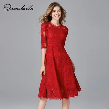 Queechalle New 2020 Autumn Dress Floral Hollow Out Elegant Lace Dress for Women Red Half Sleeve A-line Plus Size Vestido L - 5XL
Queechalle New 2020 Autumn Dress Floral Hollow Out Elegant Lace Dress for Women Red Half Sleeve A-line Plus Size Vestido L - 5XL