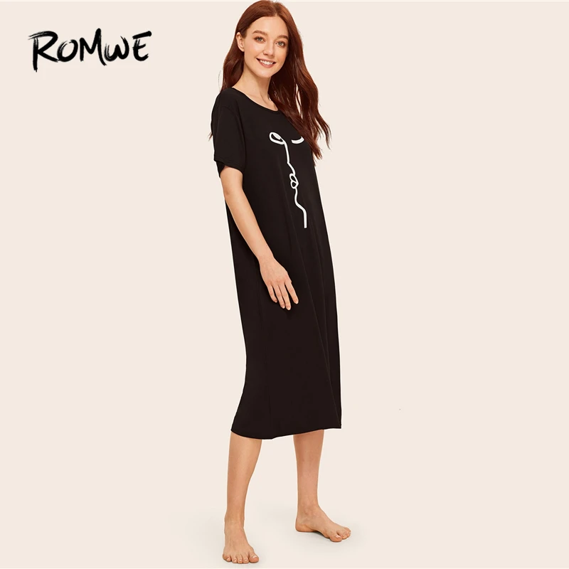ROMWE Black Abstract Face Print Nightdress Women Summer 2019 Short Sleeve Round Neck Sleepshirts Casual Sleepwear Nightgowns
ROMWE Black Abstract Face Print Nightdress Women Summer 2019 Short Sleeve Round Neck Sleepshirts Casual Sleepwear Nightgowns