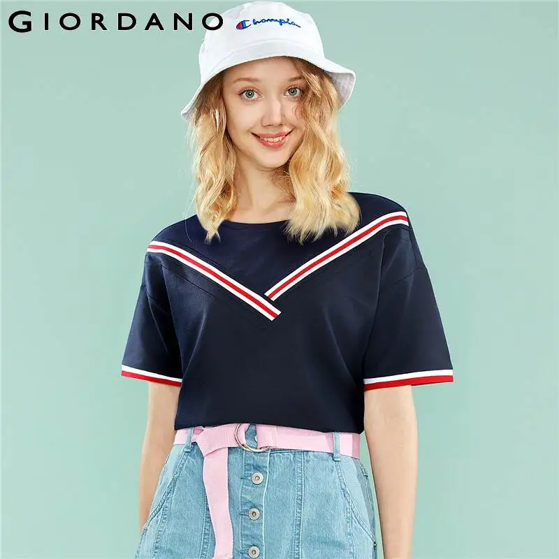 Giordano женская футболка женские толстовки контрастного цвета v-образный дизайн