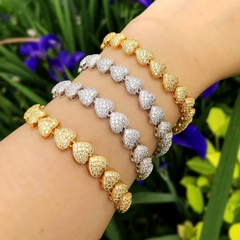 Luxury Heart shape Bracelet Full Mirco Paved Cubic Zirconia Gold/silver Color Copper Bracelets Bangles For Women party Jewelry
Luxury Heart shape Bracelet Full Mirco Paved Cubic Zirconia Gold/silver Color Copper Bracelets Bangles For Women party Jewelry