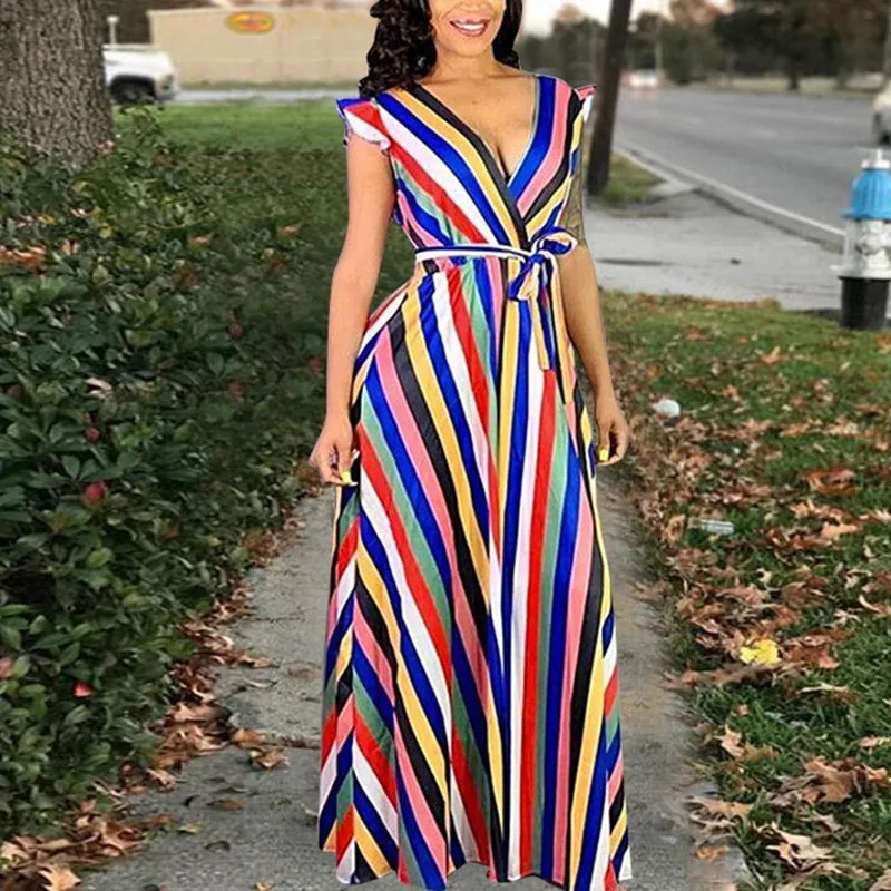 Colorful Striped Print Deep V Butterfly Sleeve Corset Pleated Dresses Sweet Beach Women Long Dresses Maxi Dresses Vestidos
Colorful Striped Print Deep V Butterfly Sleeve Corset Pleated Dresses Sweet Beach Women Long Dresses Maxi Dresses Vestidos