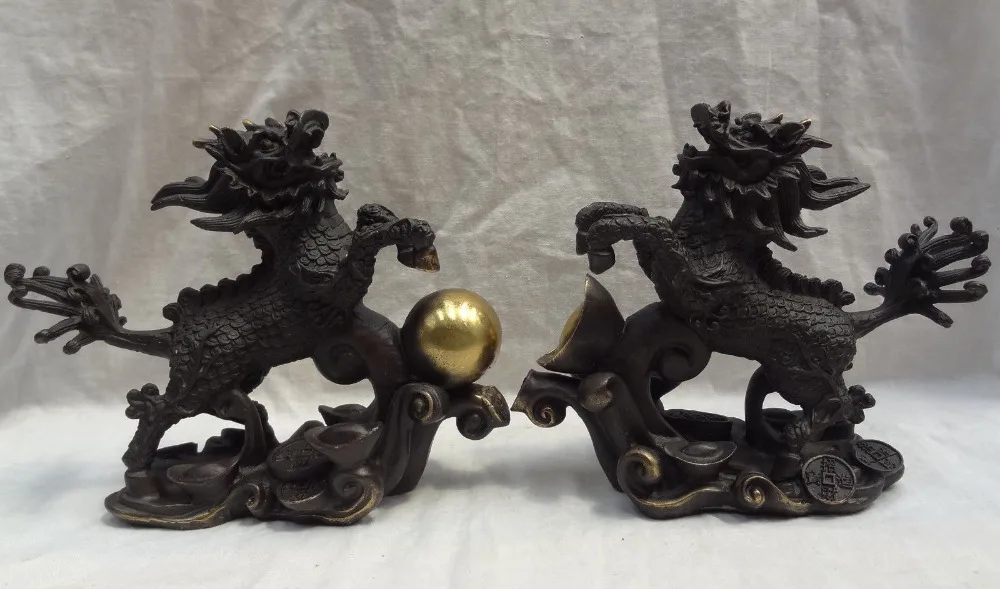 JP S0286 Chinese Pure Bronze FengShui Wealth YuanBao Coin Ball Dragon Kylin Statue Pair
JP S0286 Chinese Pure Bronze FengShui Wealth YuanBao Coin Ball Dragon Kylin Statue Pair